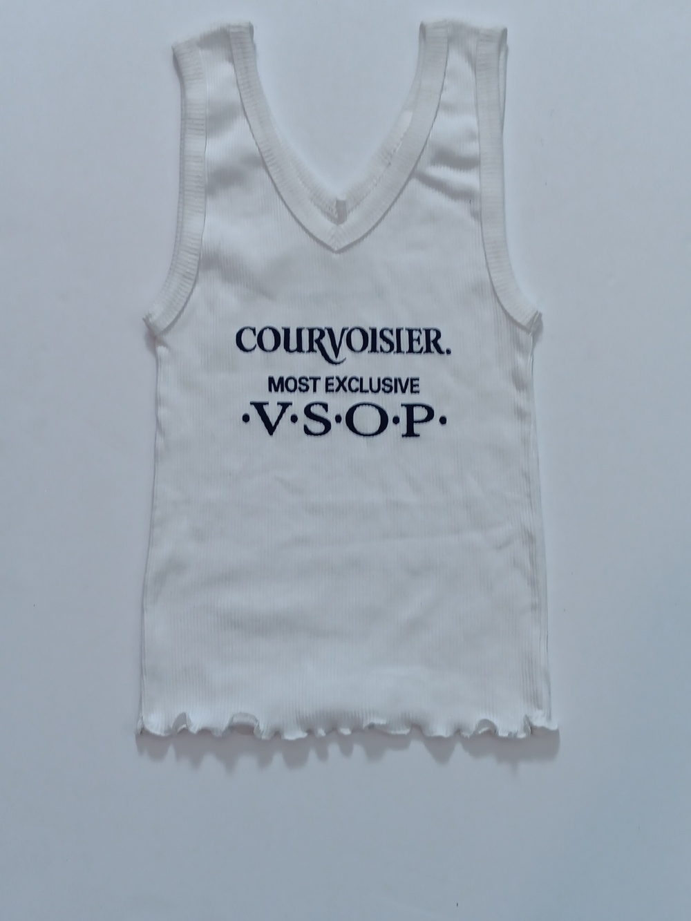 Rare VTG Courvoisier VSOP Ribbed Graphic Tank White Lettuce Hem Baby   Tee NOS